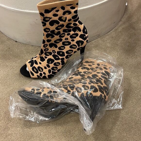 Inc open toe Leopard Heeled Sock Boot Mocha Mousse size 8 M retail$119 - Picture 3 of 10